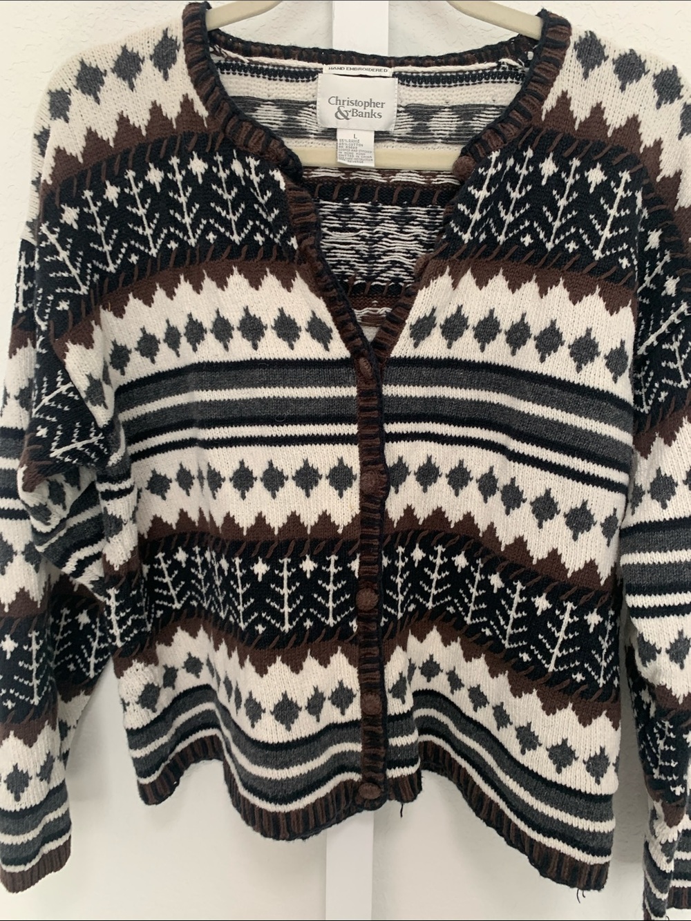 Vintage Christopher & Banks Cream, Brown & Black Patterned Button-Front Cardigan - Picture 4 of 7